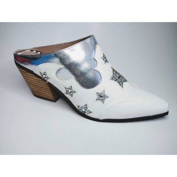 Betsey Johnson Shoes - NEW BETSEY JOHNSON White Silver Unique Western Mule Bootie Boots